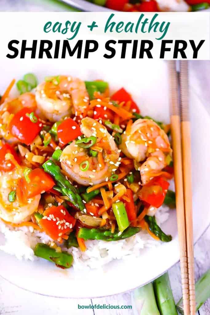Pinterest image for shrimp stir fry.