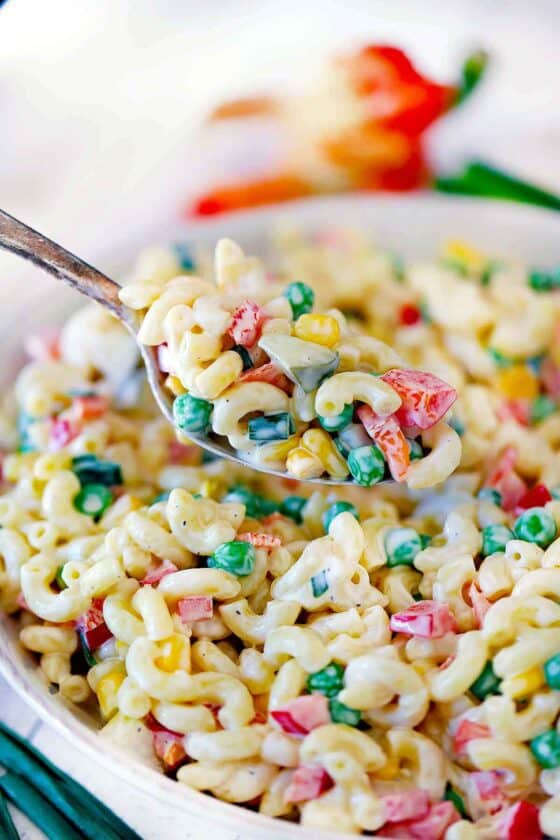 Classic Macaroni Salad with Pickles - Bowl of Delicious