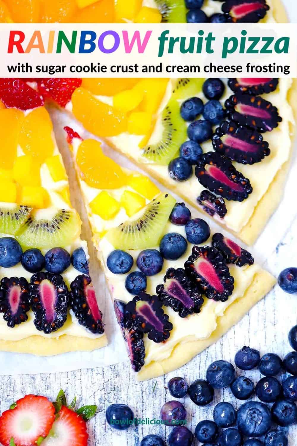Pinterest image for rainbow fruit pizza