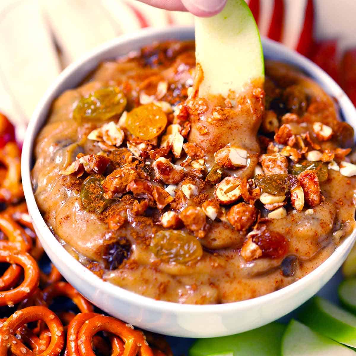 Peanut Butter Dip with Cinnamon and Raisins
