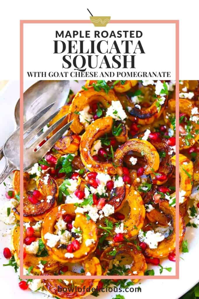 Pinterest image for roasted delicata squash.
