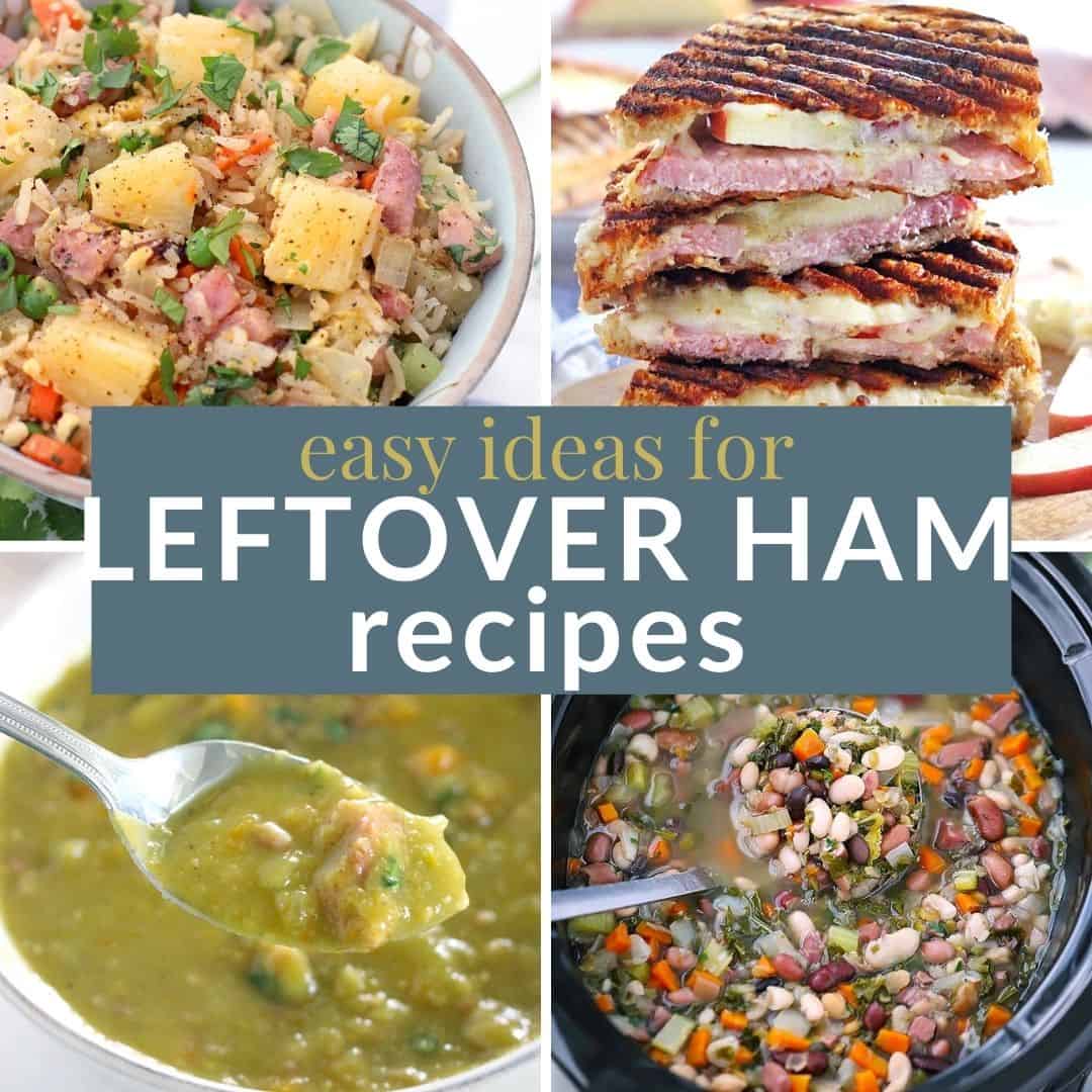Square featured image collage for leftover ham recipes.