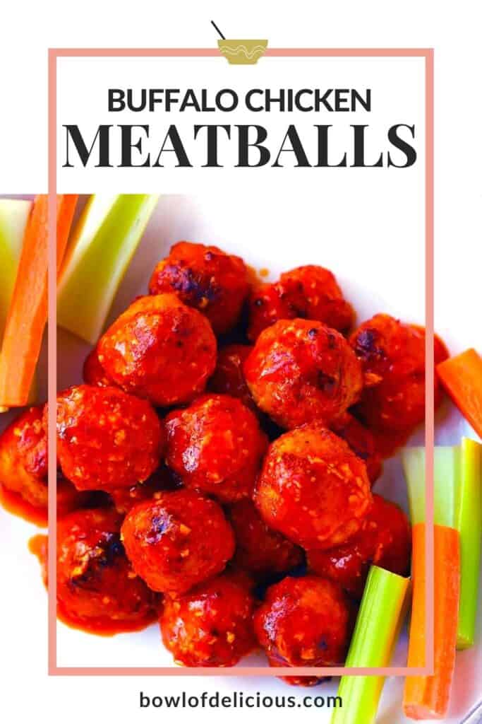 Pinterest image for buffalo chicken meatballs.