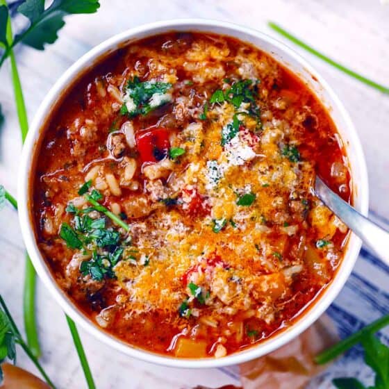 Stuffed Pepper Soup with Ground Beef and Rice