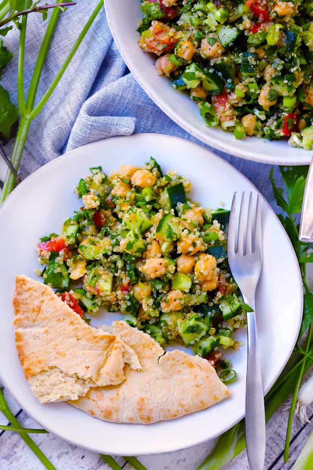 Quinoa Chickpea Tabbouleh Salad - Bowl of Delicious