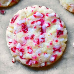 Square photo of a peppermint sparkle sugar cookie.