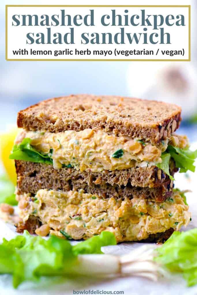 Pinterest image for smashed chickpea salad sandwich.