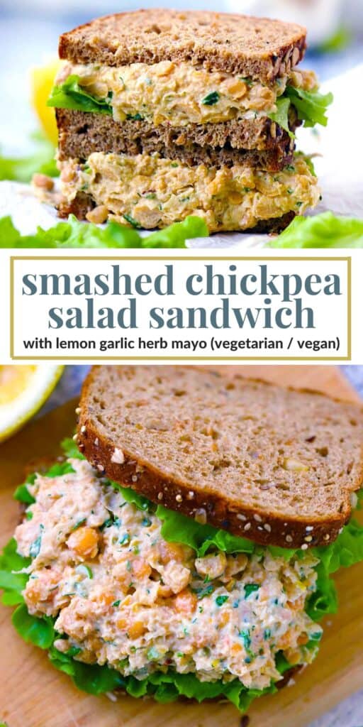 Pinterest image for smashed chickpea salad sandwich.