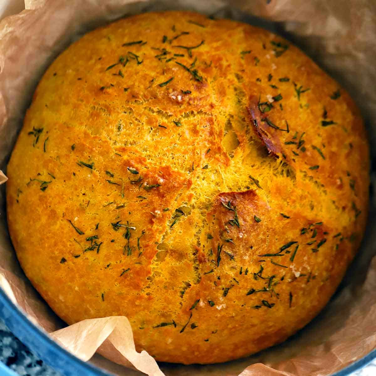Pumpkin No Knead Bread with Rosemary and Olive Oil