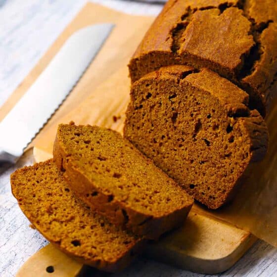Healthy Pumpkin Bread (made with whole wheat, olive oil, and maple syrup)