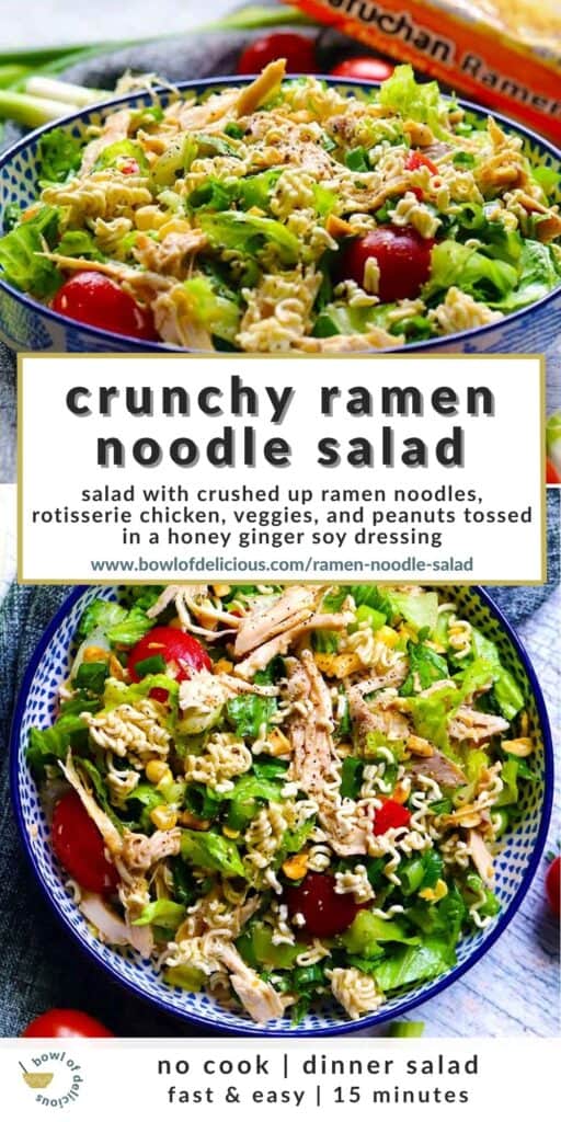 Pinterest image for crunchy ramen noodle salad.