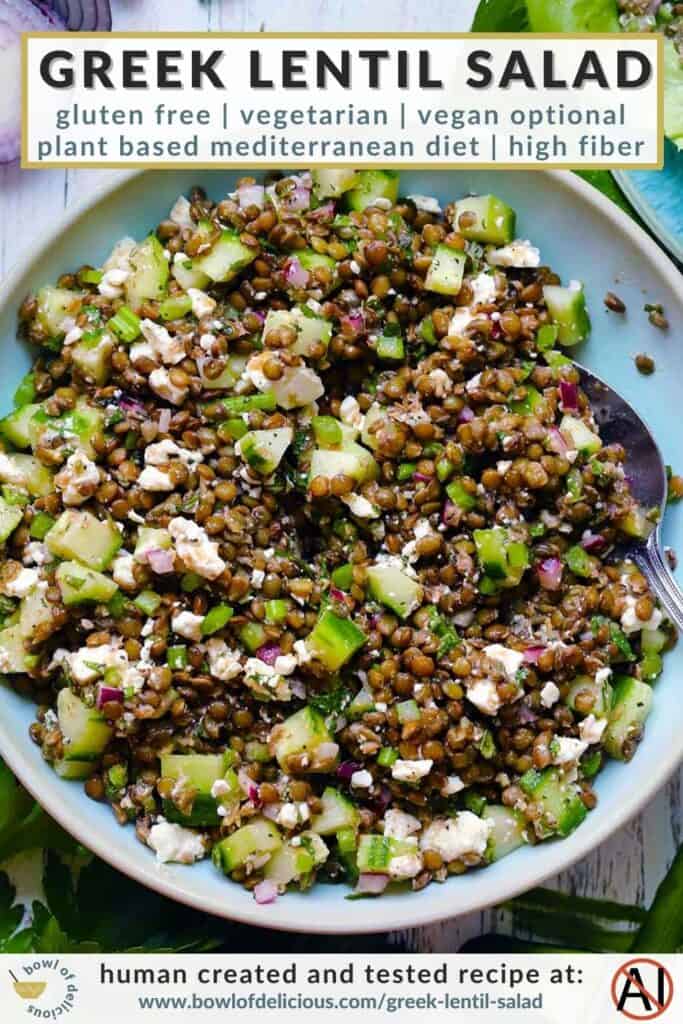 Pinterest image for Greek Lentil Salad.