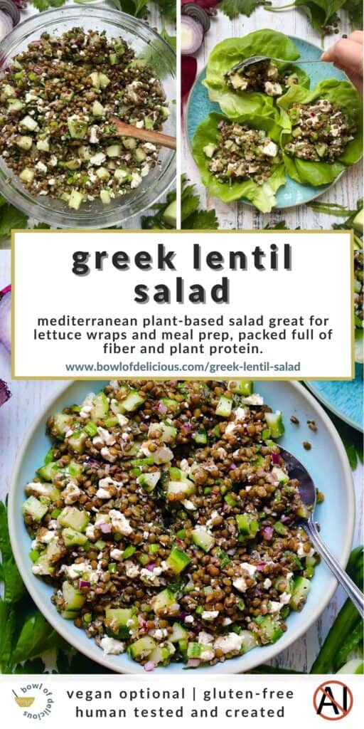 Pinterest image for Greek Lentil Salad.